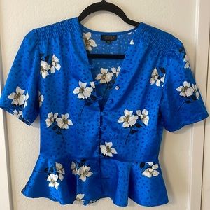 Beautiful Blue Floral Topshop Blouse